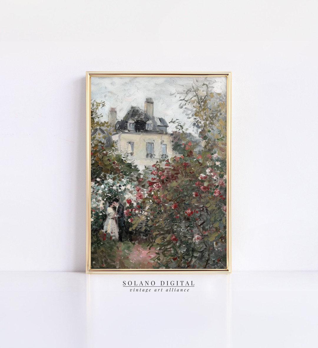 Printable Rose Garden Painting Vintage Wall Art English Cottage Print ...