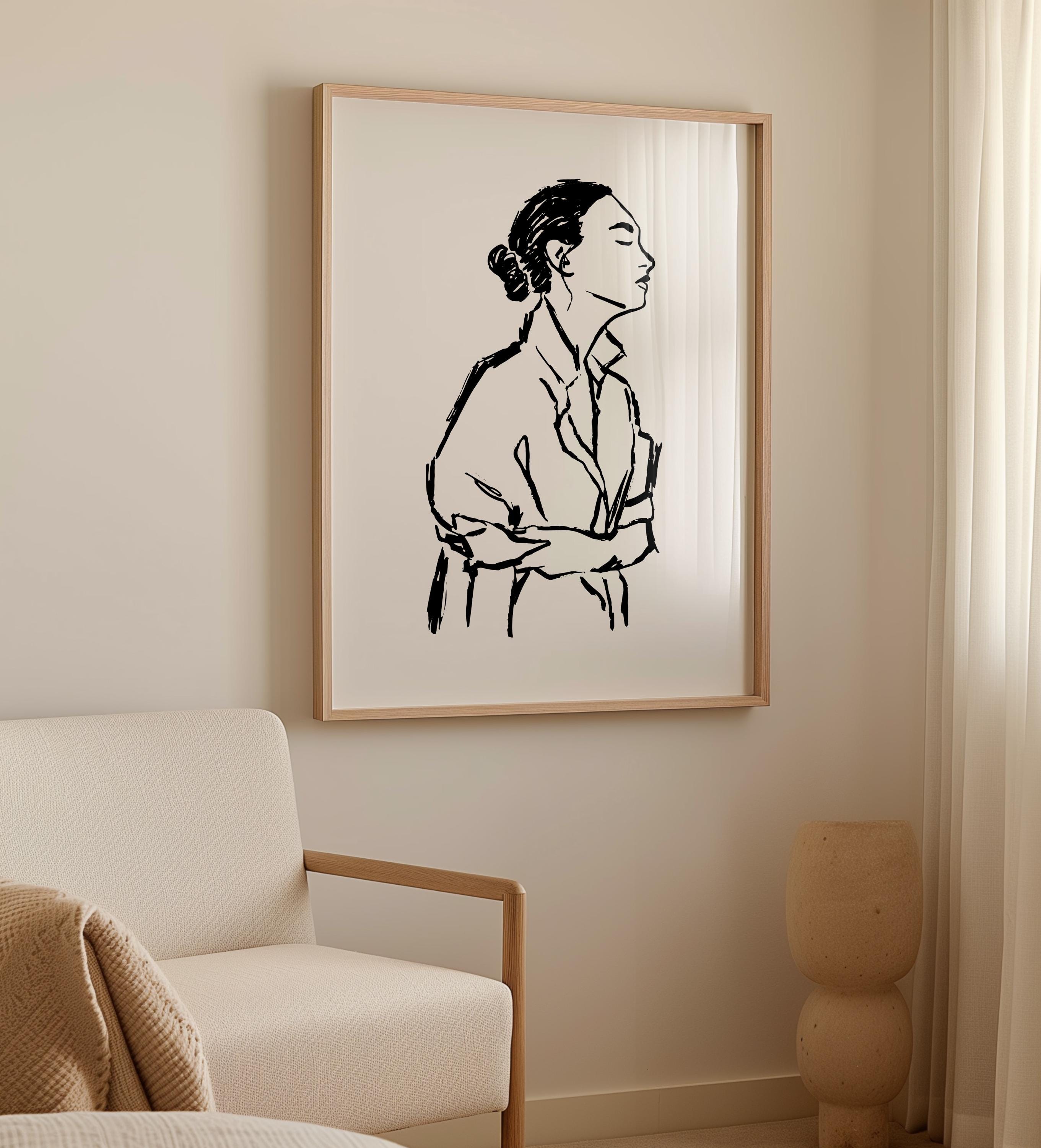 Minimalist Woman Line Art Print: Modern Black and White Portrait ...