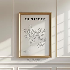 Spring Floral Line Art Print – Minimalist Daffodil Botanical Poster, Black and White Flower Printable Art, Digital Wall Decor for Spring