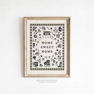 Home Sweet Home Print Digital Download Wall Art  Trendy Decor for Minimalist Living Room & Cottage Kitchen Black and White Typography