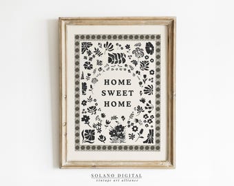 Home Sweet Home Print: Vintage Botanical Cottage Decor (Digital Download)