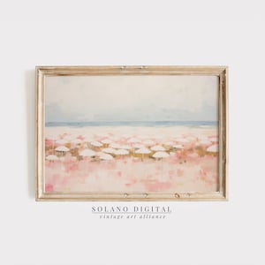 Abstract Coastal Painting PRINTABLE Wall Art Vintage Beach Print DOWNLOADABLE Girly Apartment Decor Seascape Print Pink Umbrella Painting249