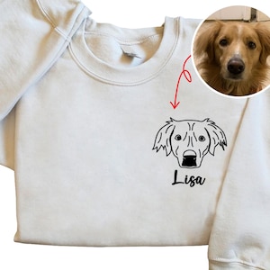 Custom Dog Portrait Embroidered Sweatshirt, Personalized Pet Hoodie, T-Shirt, Custom Pet Face  Name Apparel