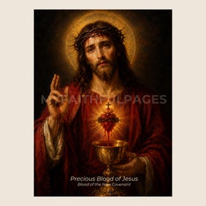 Stampa artistica del Preziosissimo Sangue di Gesù nel Santo Calice - Quadro cattolico del Sacro Cuore (Download digitale)