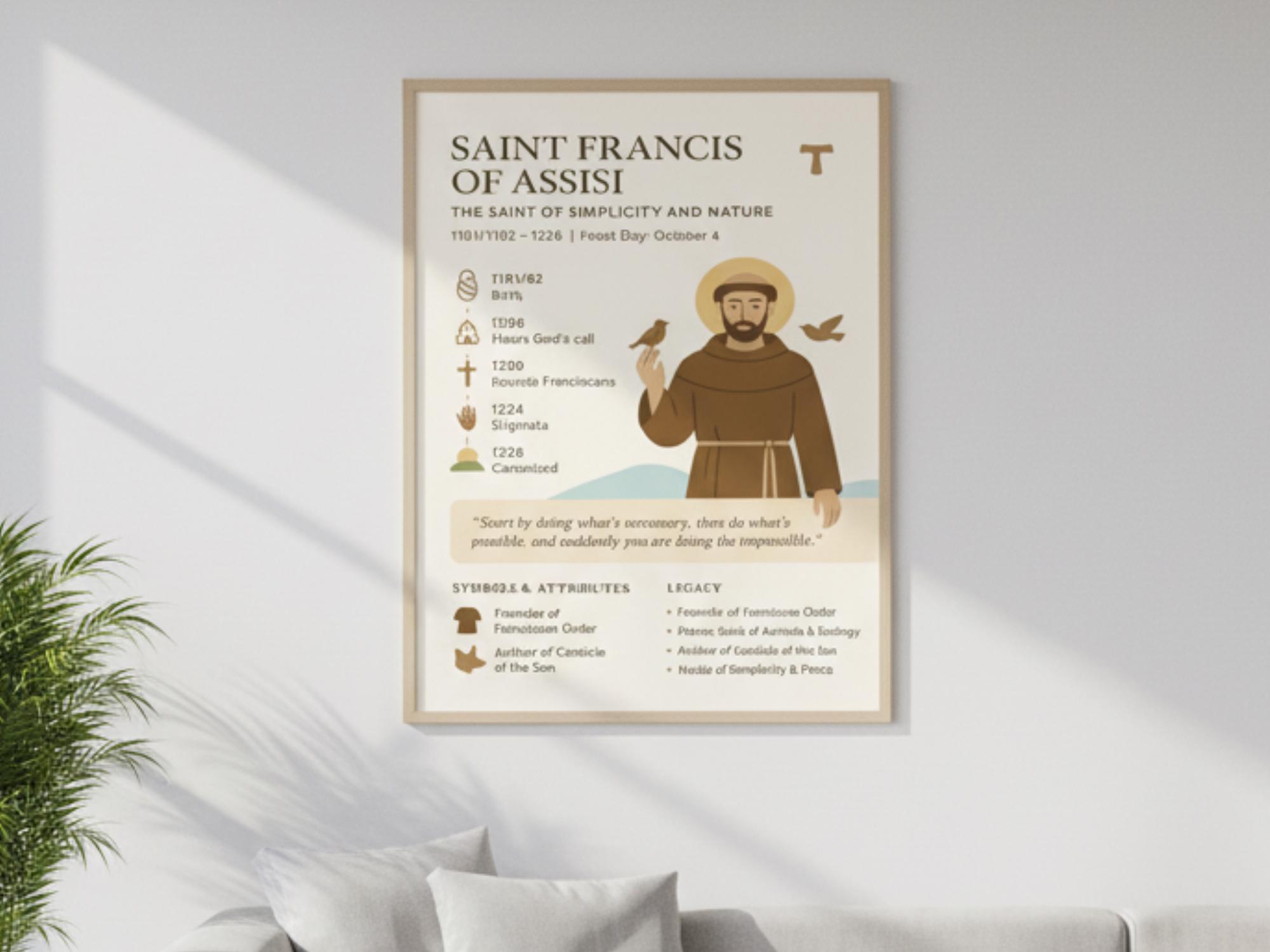 Catholic Inkography Printable Saint Francis of Assisi Infographic Poster, Catholic Wall Art ...