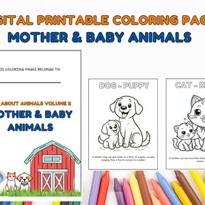 Printable Animal Coloring Pages Featuring Mother and Baby Animals With ...