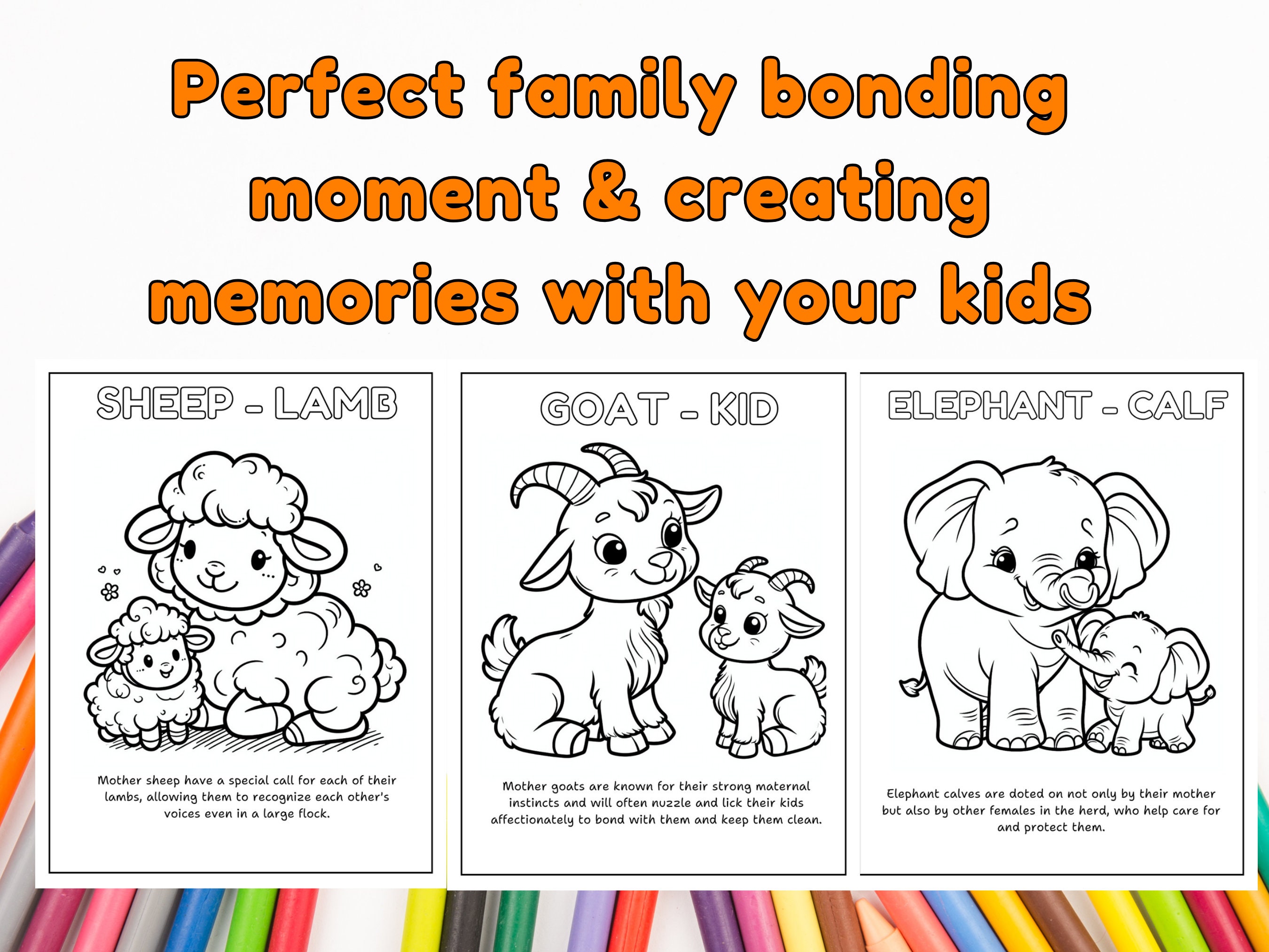 Printable Animal Coloring Pages Featuring Mother and Baby Animals With ...