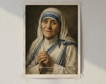 Mother Teresa of Calcutta Portrait, Modern Catholic Saint Art Print (Digital Download)