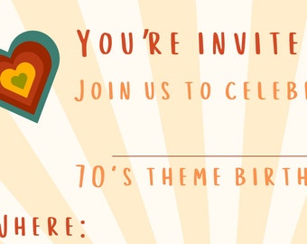 70's Theme Birthday Invitation Fully Editable and Custom - Etsy
