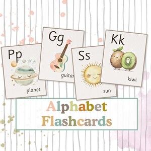 Kids Flashcards: Montessori Alphabet Watercolor Illustrations - Digital Download
