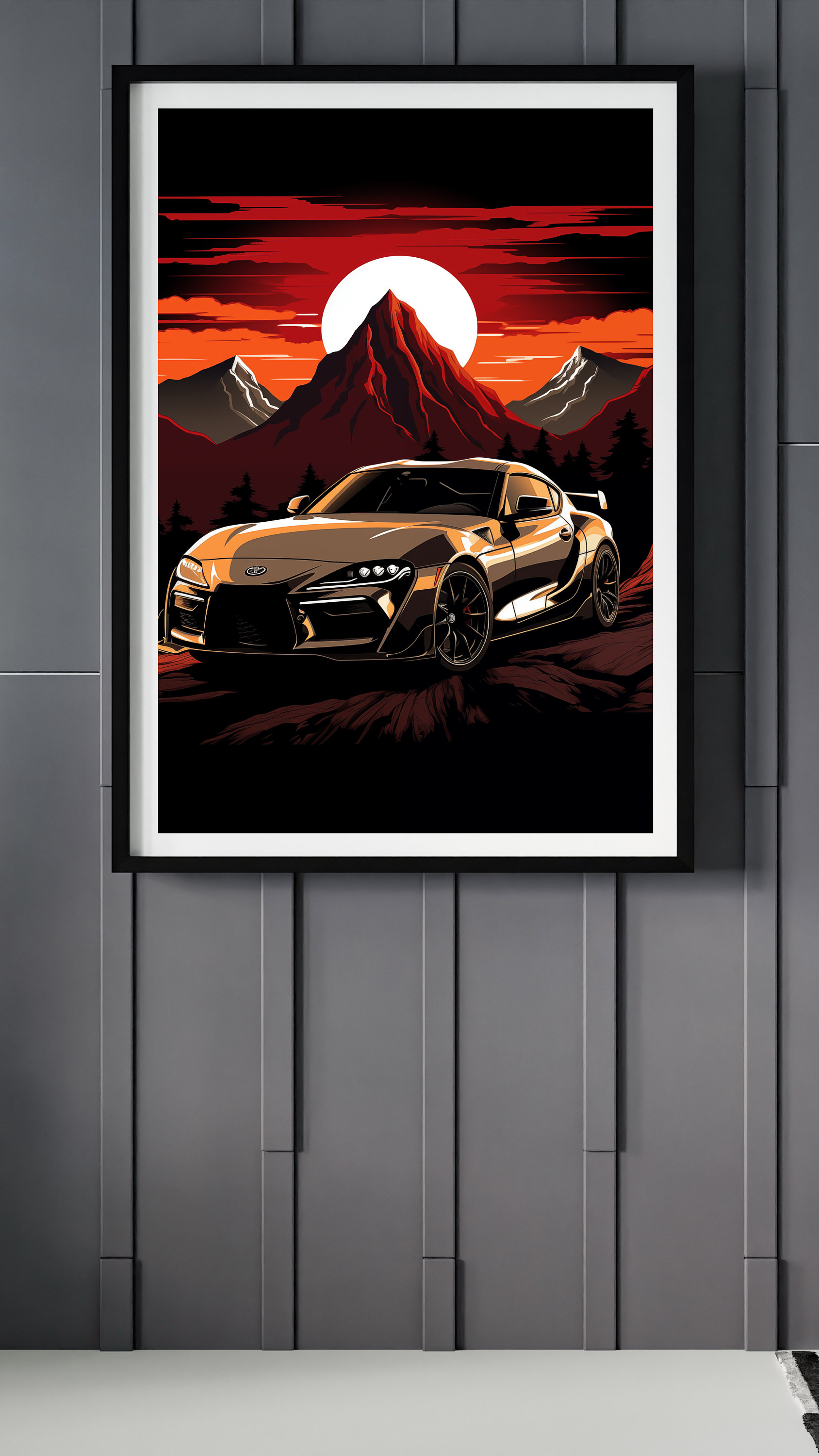 アンドリューコゥリー版画 Japan Car Wall Art Print of Supra Poster Black, Vintage