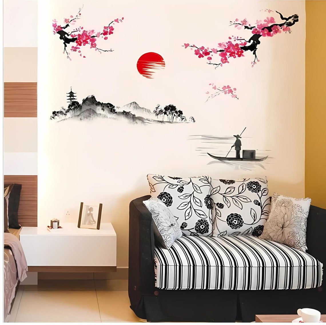 Vintage Japanese Wall Stickers Sakura Pink Cherry Blossom Decal