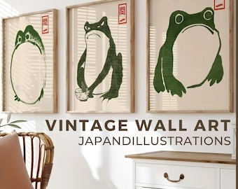 Matsumoto Hoji Frog Print Set, Japanese Wall Art, Vintage Animal Prints