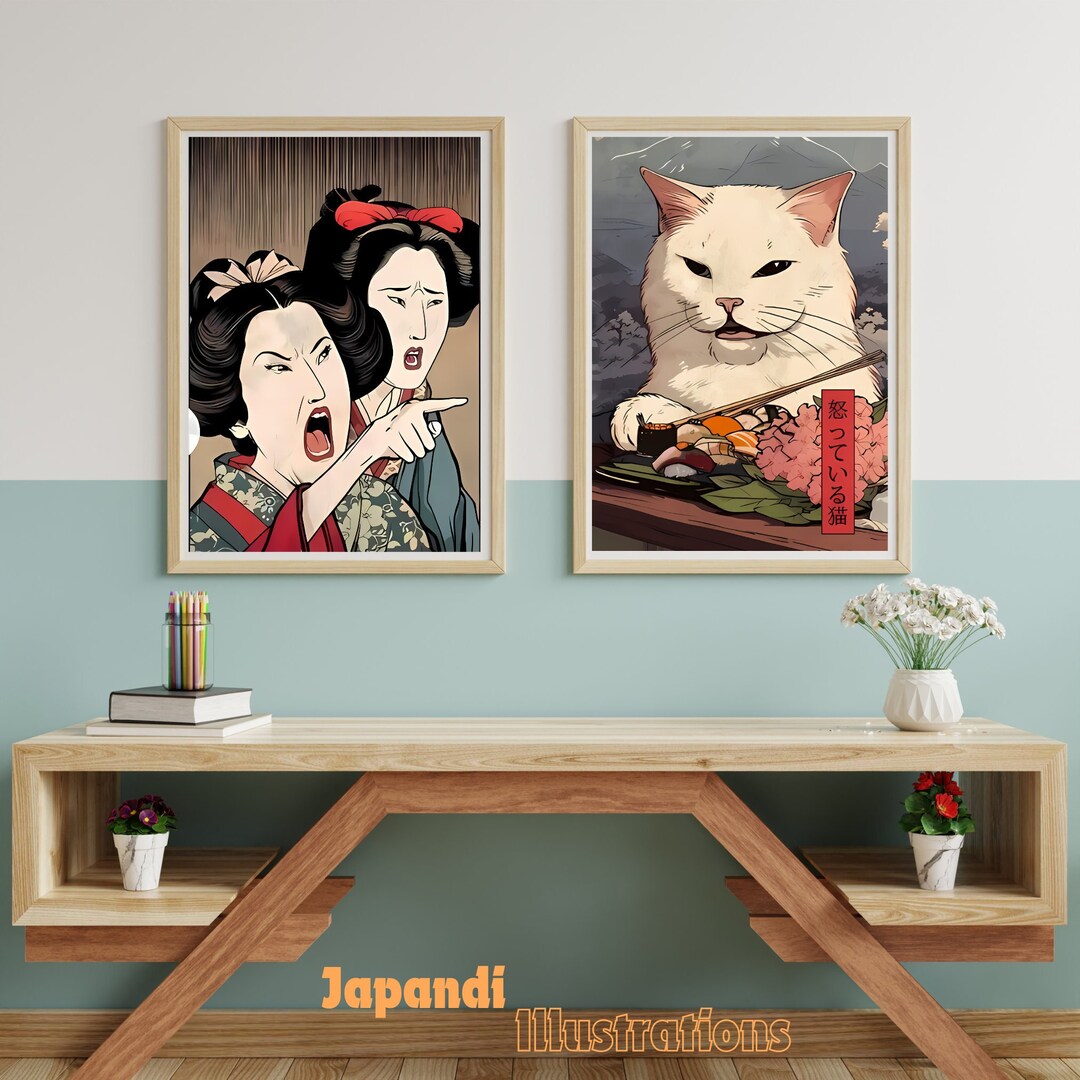 Japanese Cat Meme Art Print, Funny Bathroom Wall Decor - Etsy