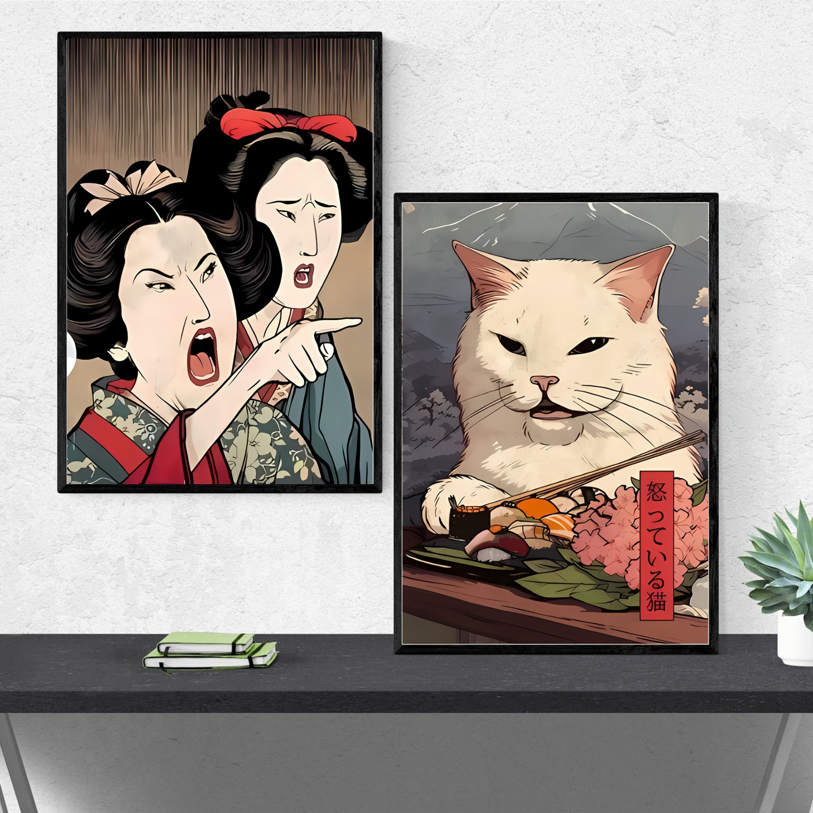 Japanese Cat Meme Art Print, Funny Bathroom Wall Decor - Etsy