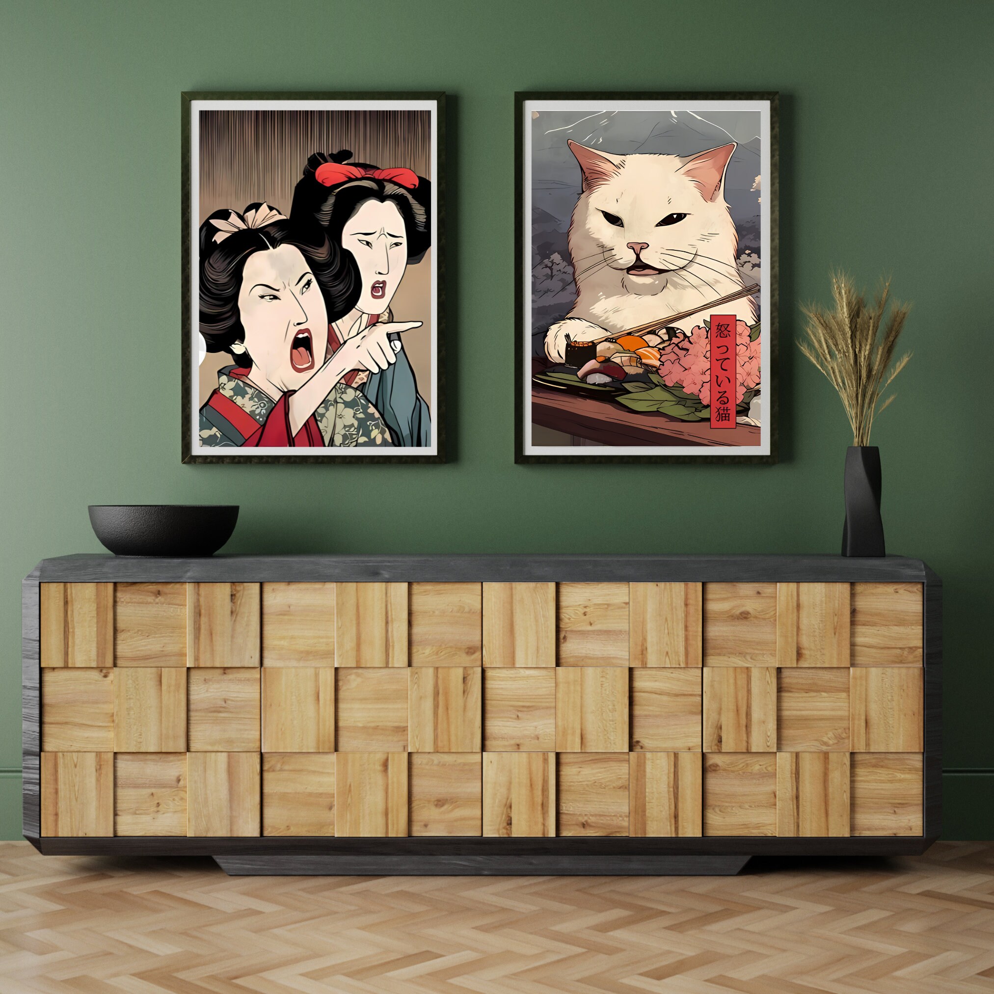 Japanese Cat Meme Art Print, Funny Bathroom Wall Decor - Etsy