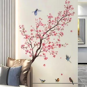 Wandaufkleber Rosa Pflaumenbaum Vögel Zuhause Raumdekoration Poster Schlafzimmer Tapete Klebetapete Wand Möbel Haus Innendekoration