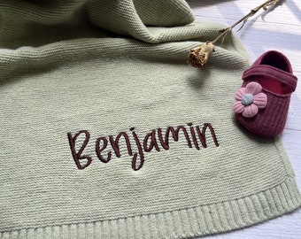 Personalized Baby Blanket, Custom Knit Baby Blanket, Embroidered Blanket, Stroller Blanket, Monogrammed Newborn Baby Gift, Personalized Name