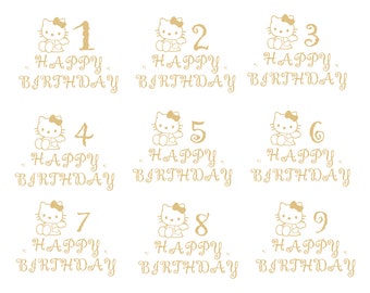 Happy Birthday SVG | Digital Download | svg, kawaii kitty svg, kawaii kitty png, 1-9 kawaii, instant download