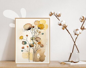 Vintage Floral Drawing Print: Botanical Yellow Flower Illustration (Digital Download)