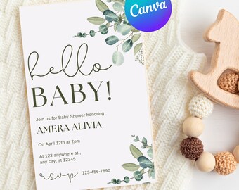 Strawberry Baby Shower Invitation Template: Floral Baby in Bloom Invite (Printable)