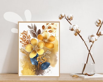 Vintage Yellow Flowers Print: Botanical Illustration Wall Art (Digital Download)