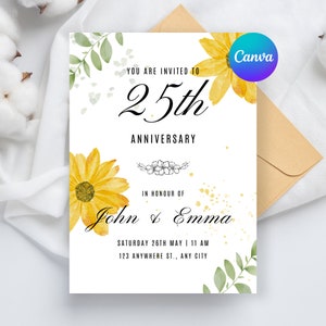 25th Anniversary Invitation- Wedding Anniversary Invite, Wedding Anniversary Invitation Printable, Editable Template, Invite Template