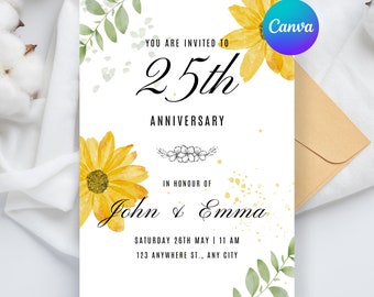 25th Anniversary Invitation: Elegant Floral Template (Editable, Printable)