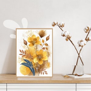 Impression d'art mural botanique fleur jaune vintage dessin floral imprimable illustration de la nature téléchargement numérique impression pépinière en sourdine décoration d'intérieur