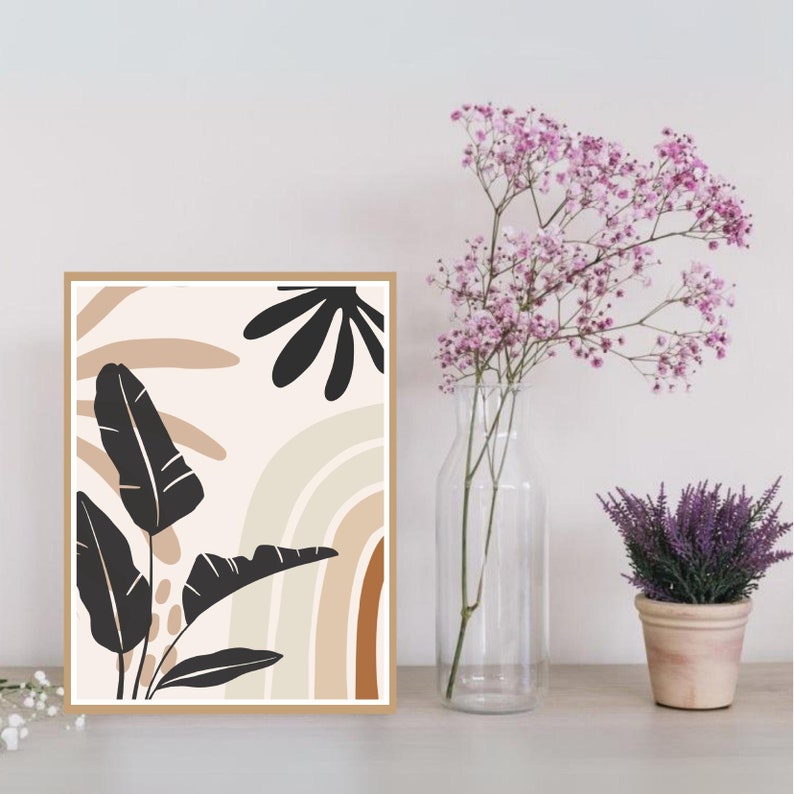 Rustic Bohemian Leaf Illustrations- Printable Digital Downloads, Bohemian Wall Art, Nature Art Print, Flower Art Print, Living Room Decor