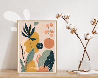 Bohochic lövrik galleriväggkonst: Modern naturtryck (digital nedladdning)