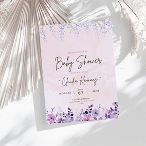 Boho roze baby shower uitnodiging Floral bewerkbare baby shower babymeisje geslacht natuurlijke uitnodigen baby bloem uitnodiging gedempte babyuitnodiging