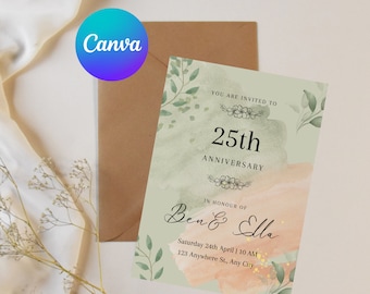 Personalized 25th Anniversary Invitation: Pink Floral, Editable Template