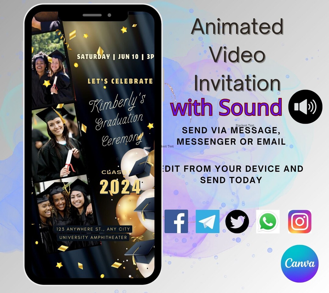 Animated Graduation Ceremony Video Invitation: Customizable Phone ...