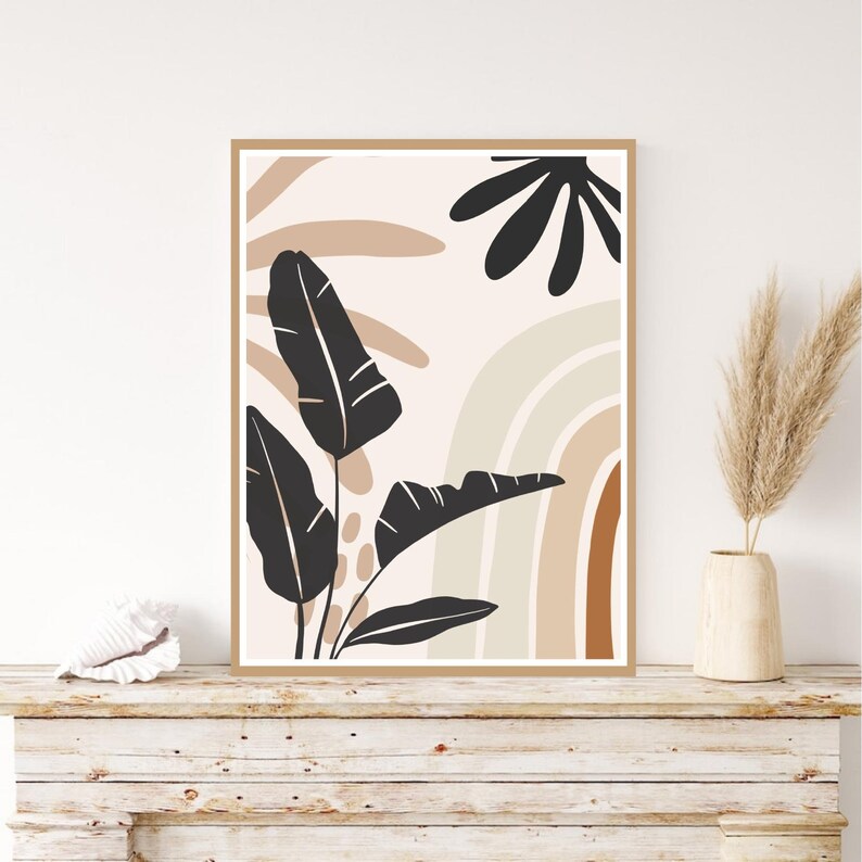 Rustic Bohemian Leaf Illustrations- Printable Digital Downloads, Bohemian Wall Art, Nature Art Print, Flower Art Print, Living Room Decor