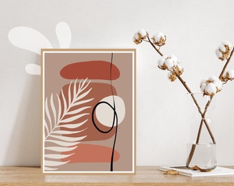 Boho Leaves Watercolor Art Print: Modern Home Decor (Digital Download)