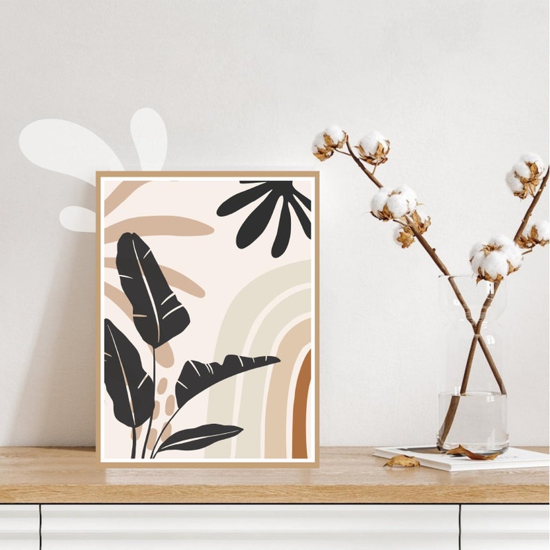 Rustic Bohemian Leaf Illustrations- Printable Digital Downloads, Bohemian Wall Art, Nature Art Print, Flower Art Print, Living Room Decor