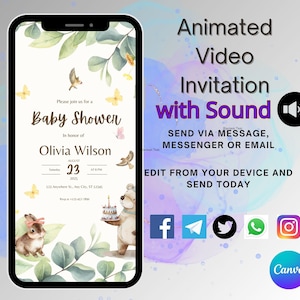 Editable Baby Shower Video Sound Invitation- Animated Template, Instant Download Customize Phone Invitation, Canva Text Messages Experience