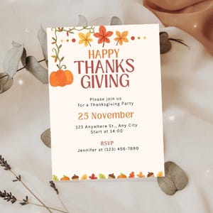Thanksgiving with Pumpkins: Printable invite, Digital Card for Thanksgiving Dinner Invitations, Fall Celebrations, and Festive Gatherings