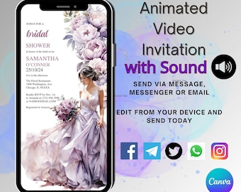 Animated Bridal Shower Video Invitation: Destination Wedding Template (Digital)