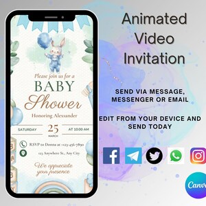 Editable Baby Boy Shower Video Invitation- Animated Template, Instant Download Customize Phone Invitation, Canva Text Messages Experience