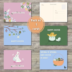 Set of 5 Happy Easter Card,Sunshine,Bunny, Eggs, High Quality Print, Digitarl Card in Set,Card for Easter, Eggs Greetings Card, Gifts