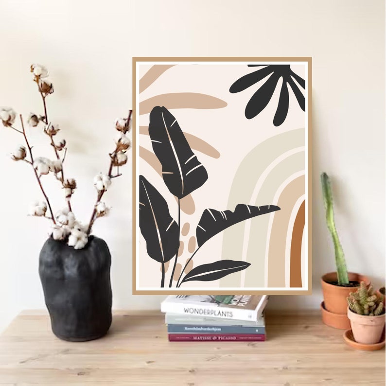 Rustic Bohemian Leaf Illustrations- Printable Digital Downloads, Bohemian Wall Art, Nature Art Print, Flower Art Print, Living Room Decor