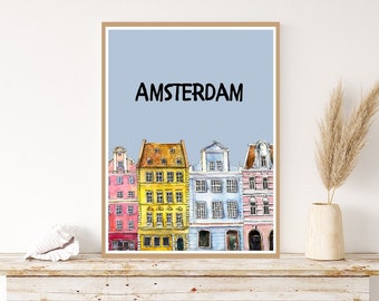 Watercolor Amsterdam Cityscape Print: Netherlands Travel Poster (Digital Download)