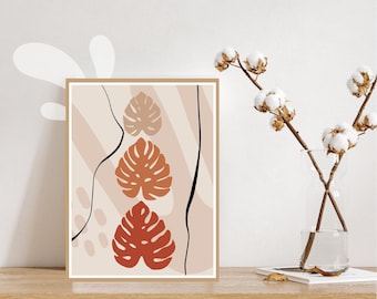 Boho Leaf akvarellkonsttryck: Abstrakt heminredning (digital nedladdning)