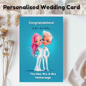 Cartão de casamento personalizado, cartão de parceria civil personalizado, cartão de noiva e noiva, cartão de parceria civil (BB010)