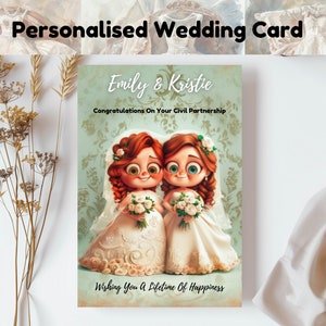 Cartão de casamento personalizado, cartão de parceria civil personalizado, cartão de noiva e noiva, cartão de parceria civil (BB015)