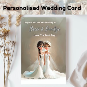 Cartão de casamento personalizado, cartão de parceria civil personalizado, cartão de noiva e noiva, cartão de parceria civil (BB04)