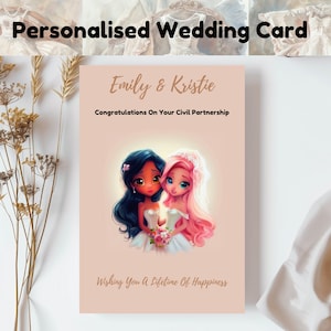 Cartão de casamento personalizado, cartão de parceria civil personalizado, cartão de noiva e noiva, cartão de parceria civil (BB012)