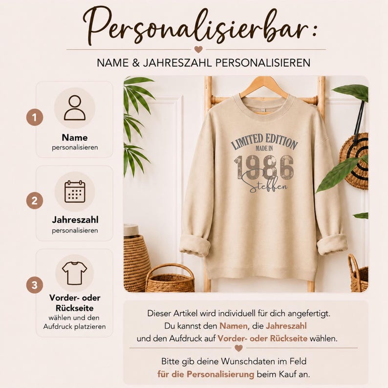 Personalized gift for son, T-shirt & hoodie with name + year of birth, birthday gift for him, 18th birthday gifts for boy, man image 2